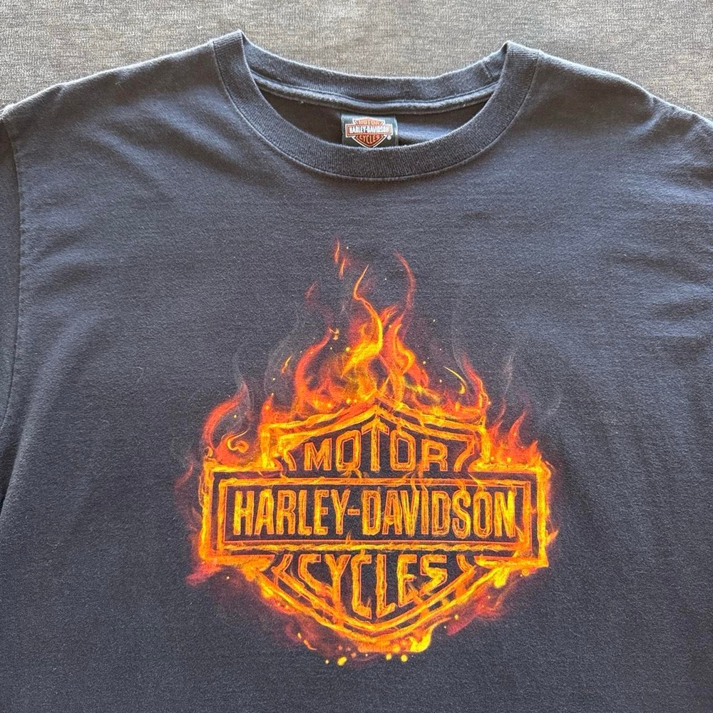 Vintage Harley Davidson Lone Wolf Spokane WA Flaming Logo T-Shirt Mens Large